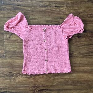 Mudd Pink Smocked Blouse with Buttons